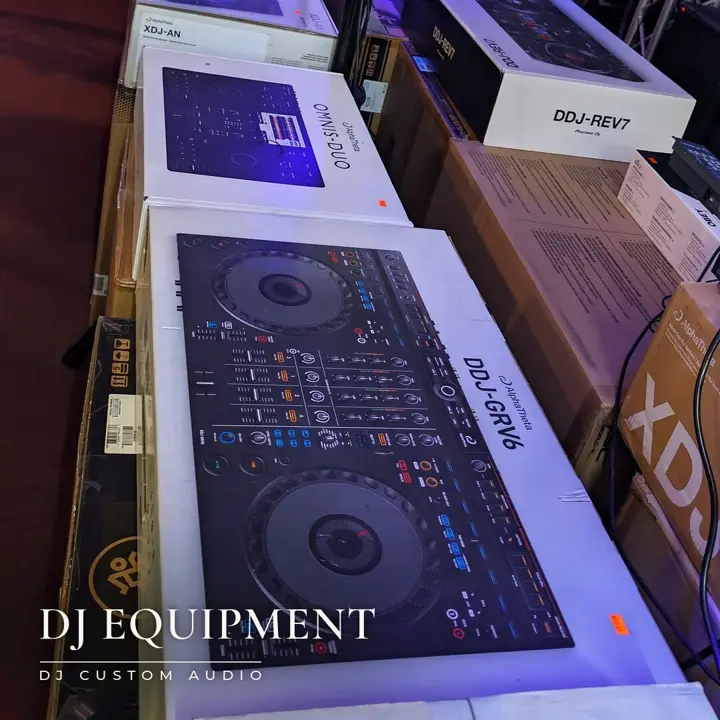 DJ equipment on the floor at DJ Custom Audio